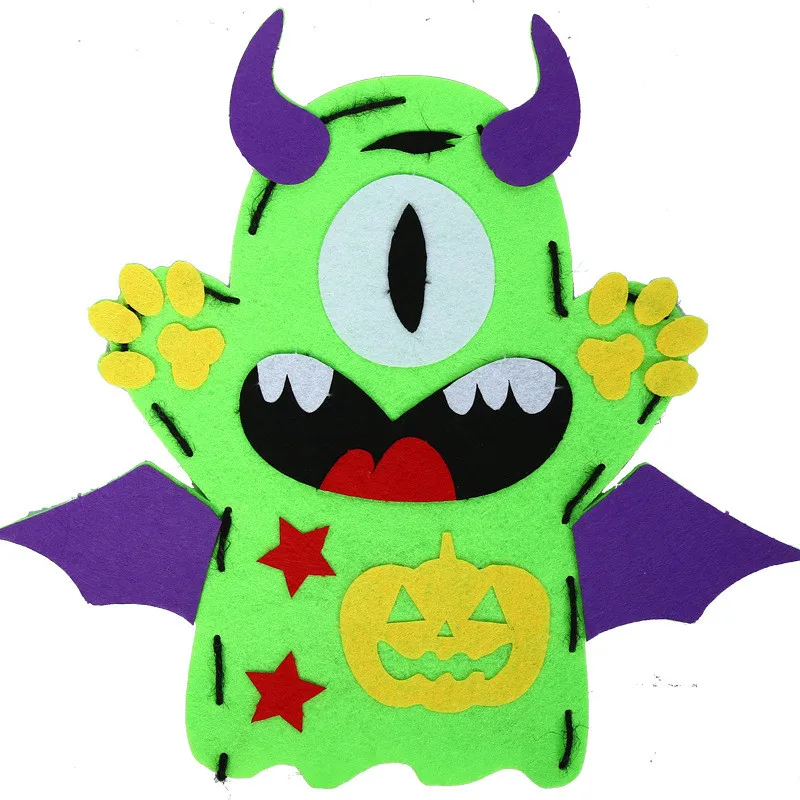 DIY Cartoon Halloween Hand Puppet Craft Toys 3Pcs Kindergarten Non-Woven Handmade Kits Kids Storytelling Doll Handicrafts