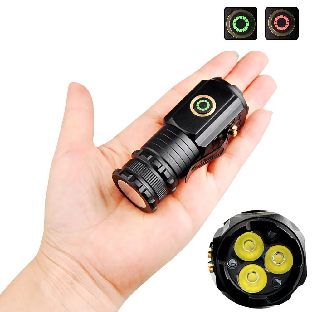 

Powerful Mini EDC LED Flashlight 2000LM Super Bright Keychain Light USB Rechargeable Torch Camping Lantern with Power Indicator