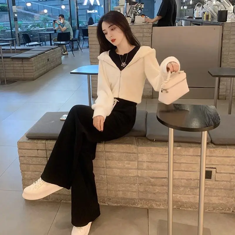 Xiaoxiangfeng Outfits Women's 2023 Spring Autumn New Style Celebrity Splice Coat High Waist Casual Pants Two Piece Suit