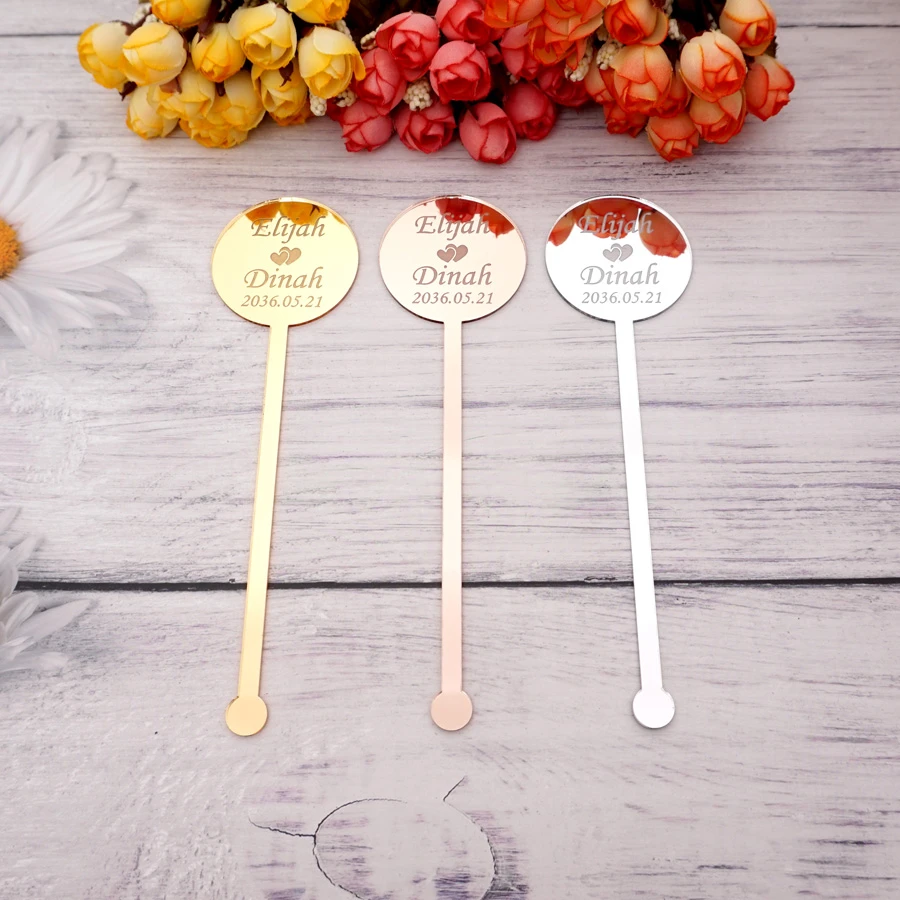 20 Pieces Personalized Lovely Groom And Bride Name Swizzle Sticks Wedding Party Decor Drink
