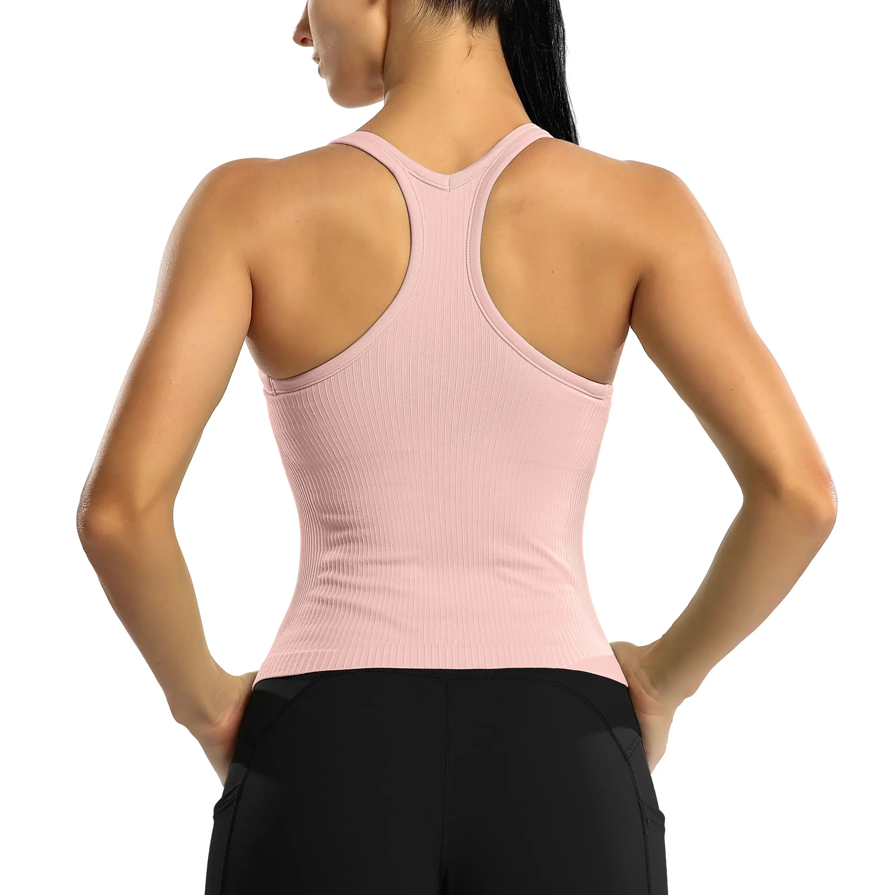 Anfilia Women Sports Tank Tops Slim Fit with Padded Solid U Neck Racerback High Elastic Running Yoga Cycling Tops 4