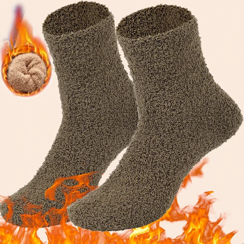 

Striped Thicken Thermal Socks Men Winter Warm Coral Velvet Fleece Fluffy Solid Color Loose Sleep Floor Terry Fuzzy Sock Male