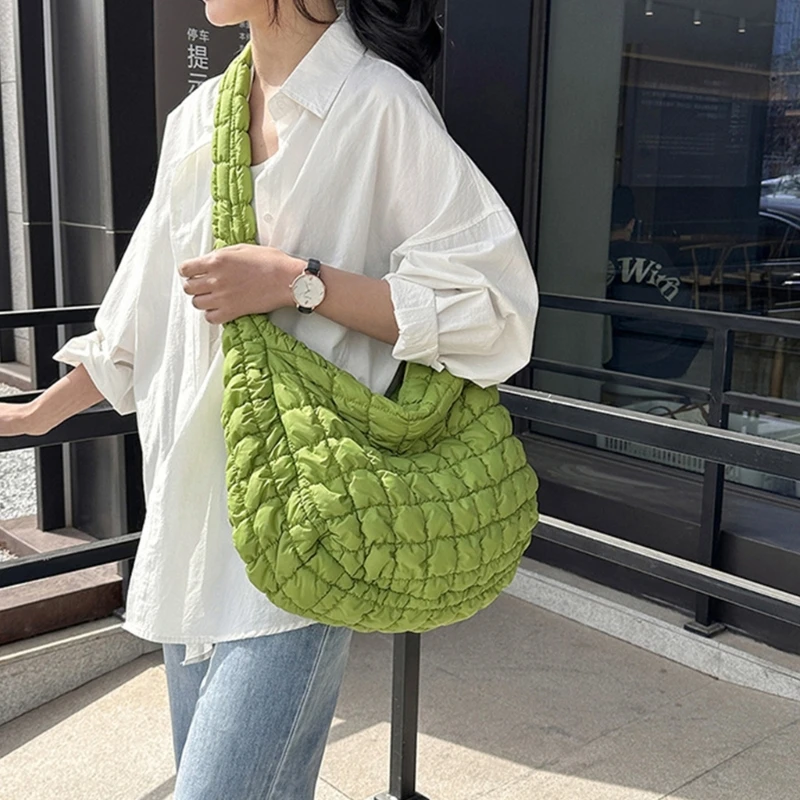 Pleated Ruched Design Satchel Bag Fashion Polyester Handbags Lady Hobo Bag