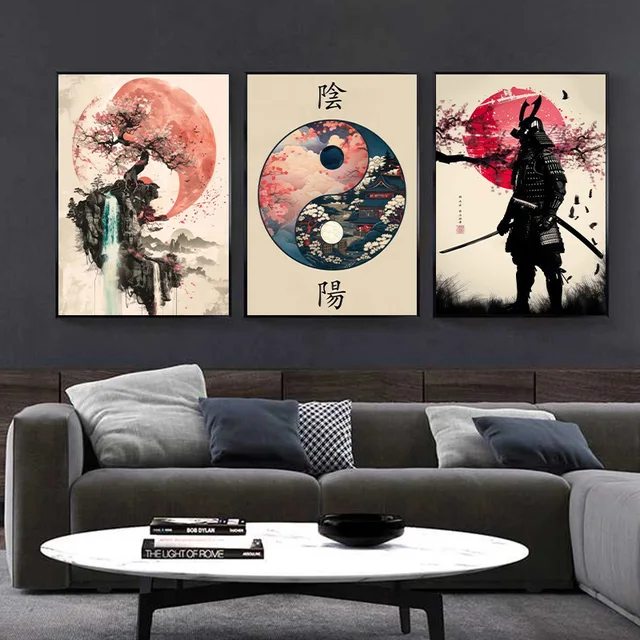 Peinture sur toile vintage pour chambre à coucher, samouraï japonais, bonsaï, nichoir, affiche d'art imprimée, galerie murale, art mural décoratif 3