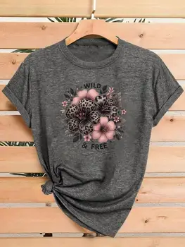 Plus size women's short sleeve T-shirt Wild Flowers Leopard Print Free soft and comfortable fabric summer outfits women's