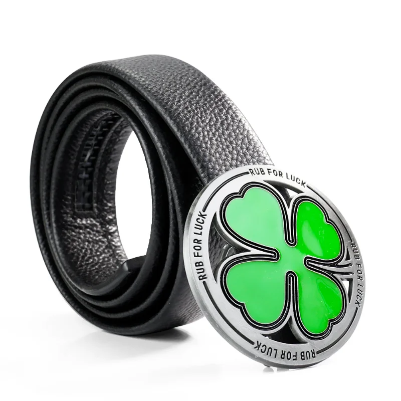 Fortune Love Heart Four Leaf Clover Rub for Luck Round Metal Belt Buckle Felicity Mascot Clasp Couple Girlfriend Jeans Accessory