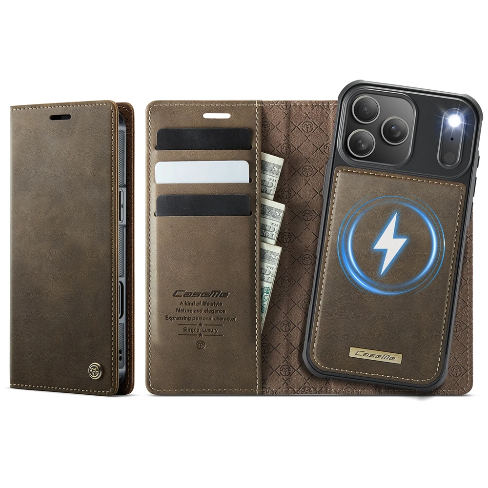 Premium 2-in-1 Wireless Charging Leather Wallet Phone Case with Card Slots