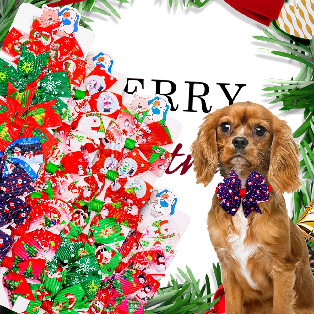 

Christmas Pet Bow Tie Dog Bow Dog Bows Grooming Colorful Adjustable Dog Collar for Small Dog Supplies Christmas Pet Accessories