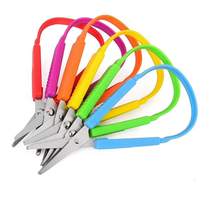 Paper Cutter Stationery Scissors Soft Handle Scissors Portable Scissors Cutter 1/3pcs Ring Stretch Scissors Grip Scissors Kids Stationery Paper Cutting Safety U-Shaped Self-Retracting