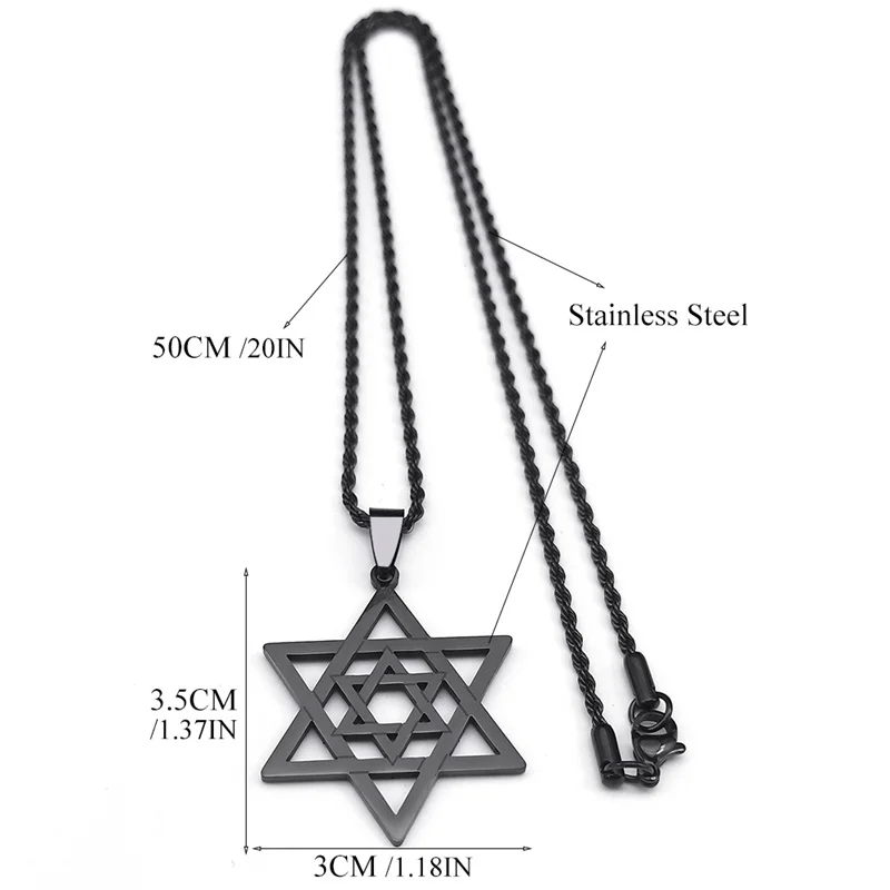 Goth Magen Star Of David Hexagram Pendant Necklace for Men Stainless Steel Black Color Hollow Necklaces Jewelry Gifts N6120S08