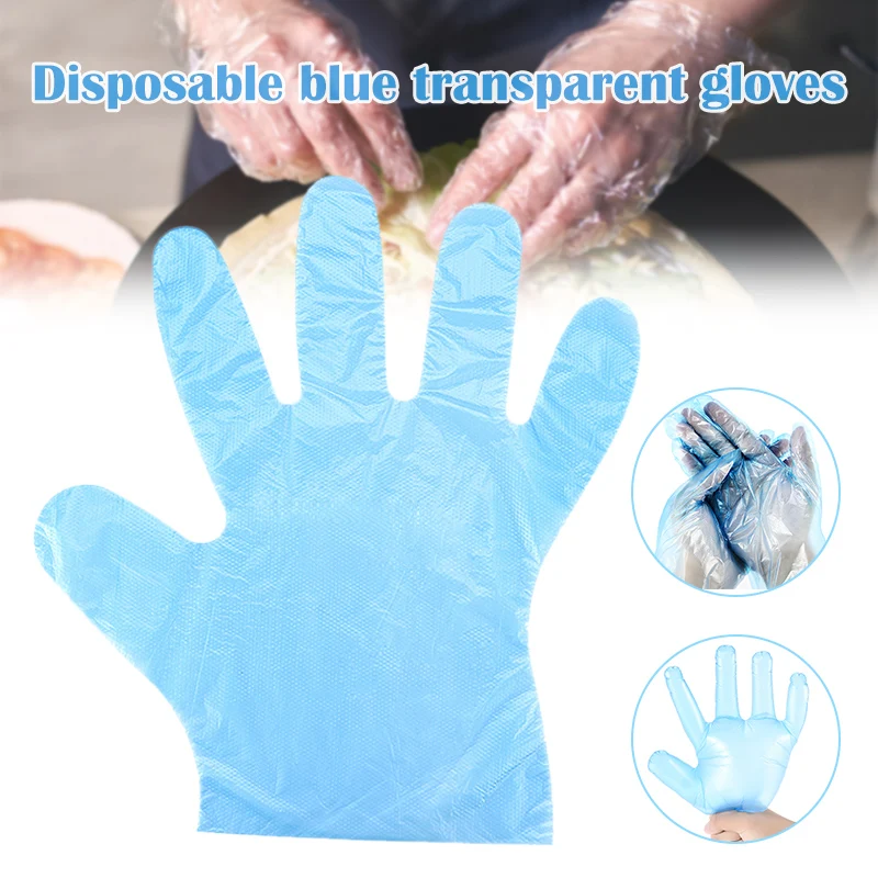 100/200/300pcs Disposable Blue Transparent Gloves Disposable Plastic Gloves for Food Industry Production E2S