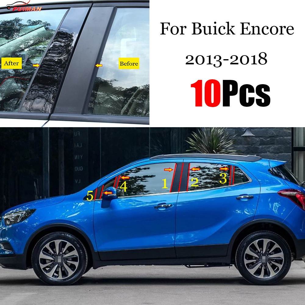 10Pcs Bc Pillar Cover Door Car Window Black Trim Strips Pvc Pratico Facile Da Installare Adatto Per Buick Encore 2013 - 2018