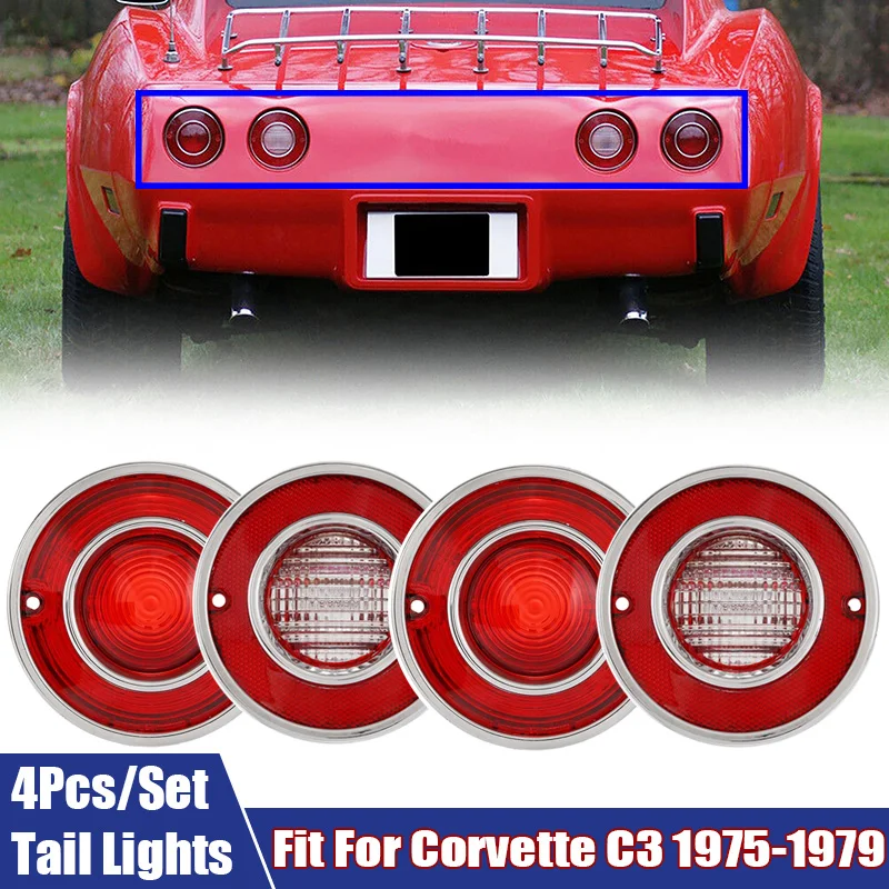 

4Pcs Tail Lights Backup/Reverse Light Fit For Corvette C3 1975-1979 Reproduction Accessories Car Light Lens Cover (Without Bulb)