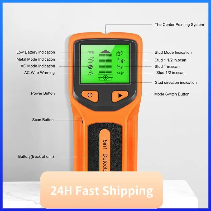 5 In 1 Wall Scanner Stud Detector Digital Handheld Wall Detector PVC Water Pipe Metal Finder Scanner Orange Easy To Use