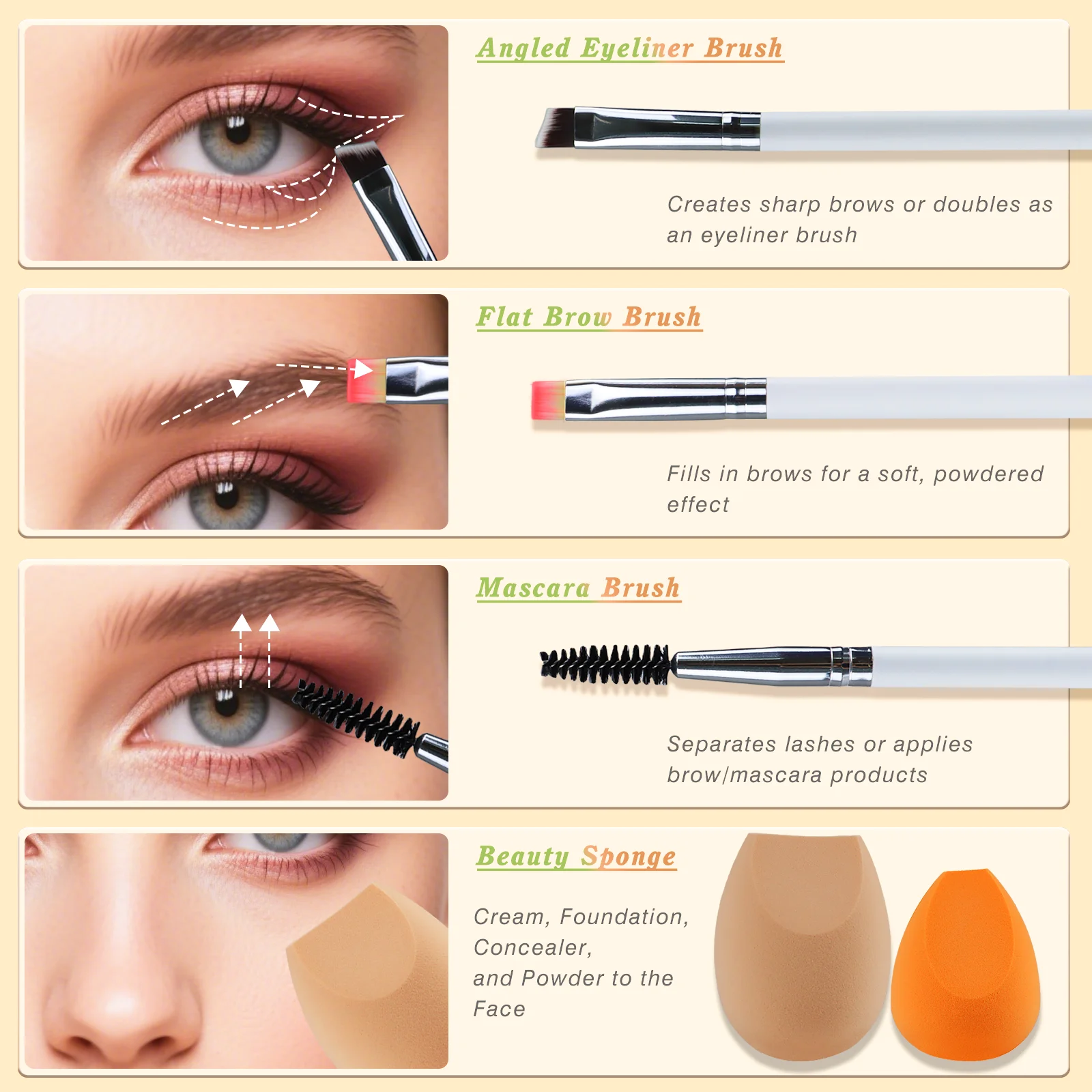 Description Picture 5 of item7pcs Eye Makeup Brush Set with 2 Makeup Sponges Blending Eyeshadow Makeup Brushes for Concealer Eyebrows Eyeliner Makeup Tools