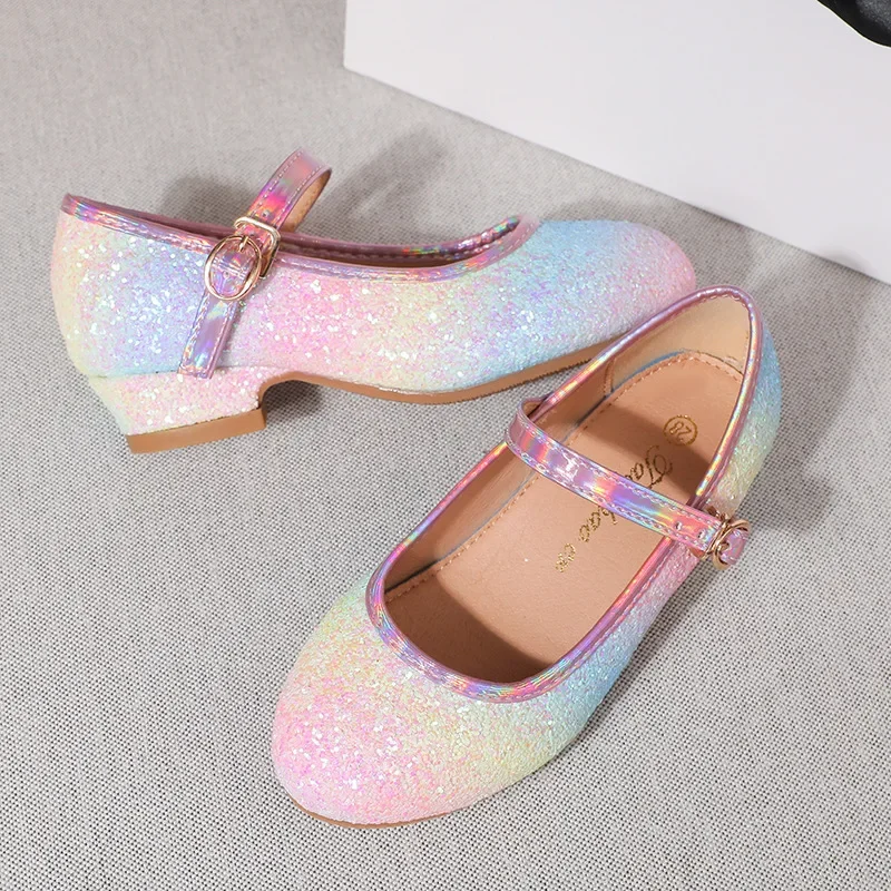 Klasický děvče kůže boty pro večírek tanec móda glittery děti kněžna boty děti svatební duha high-heels po jednom boty