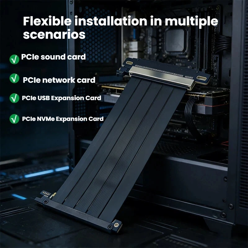TISHRIC 18.5/20cm PCIE 5.0 PCIe 4.0 X16 라이저 케이블 듀얼 리버스 GPU 연장 코드 ITX 미니 섀시용 고속 연장기