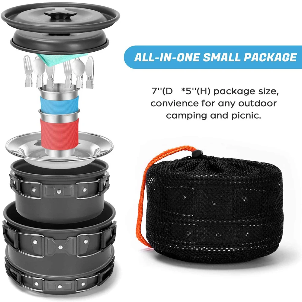 

1 Set Outdoor Pots Pans Camping Cookware Picnic Cooking Set Non-stick Tableware With Foldable Spoon Fork Knife Kettle Cup