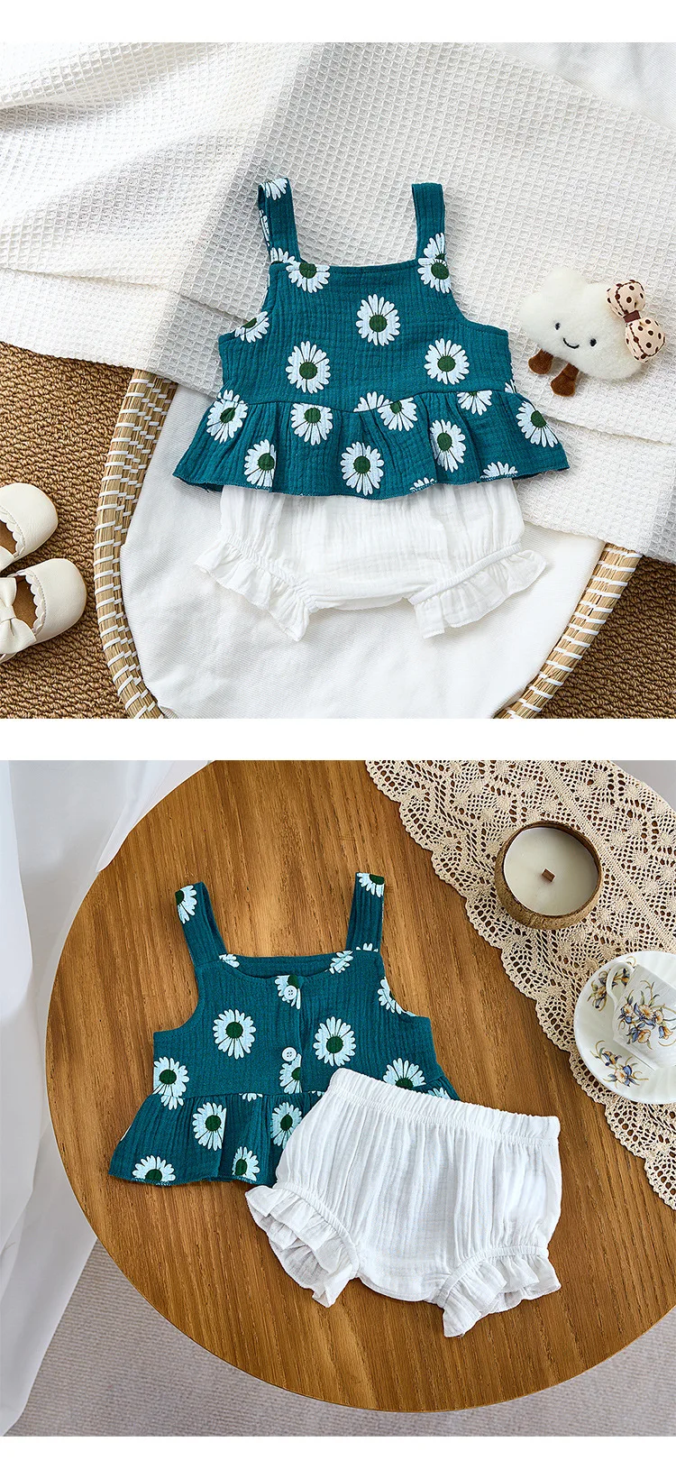 New Western Style Baby Vest and Shorts Set for Baby Summer Wear, Girls' Thin Camisole Top+fart Pack Two-piece Set