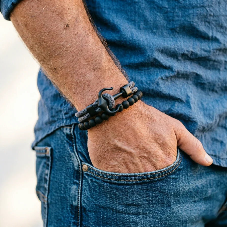 Noter Fashion 2-teiliges Herren-Armband-Set, hochwertig ausgewähltes 4-mm-Kordelarmband, hautfreundlich, farbecht, 6 Farboptionen, perfektes Geschenk für Ihn, Joias