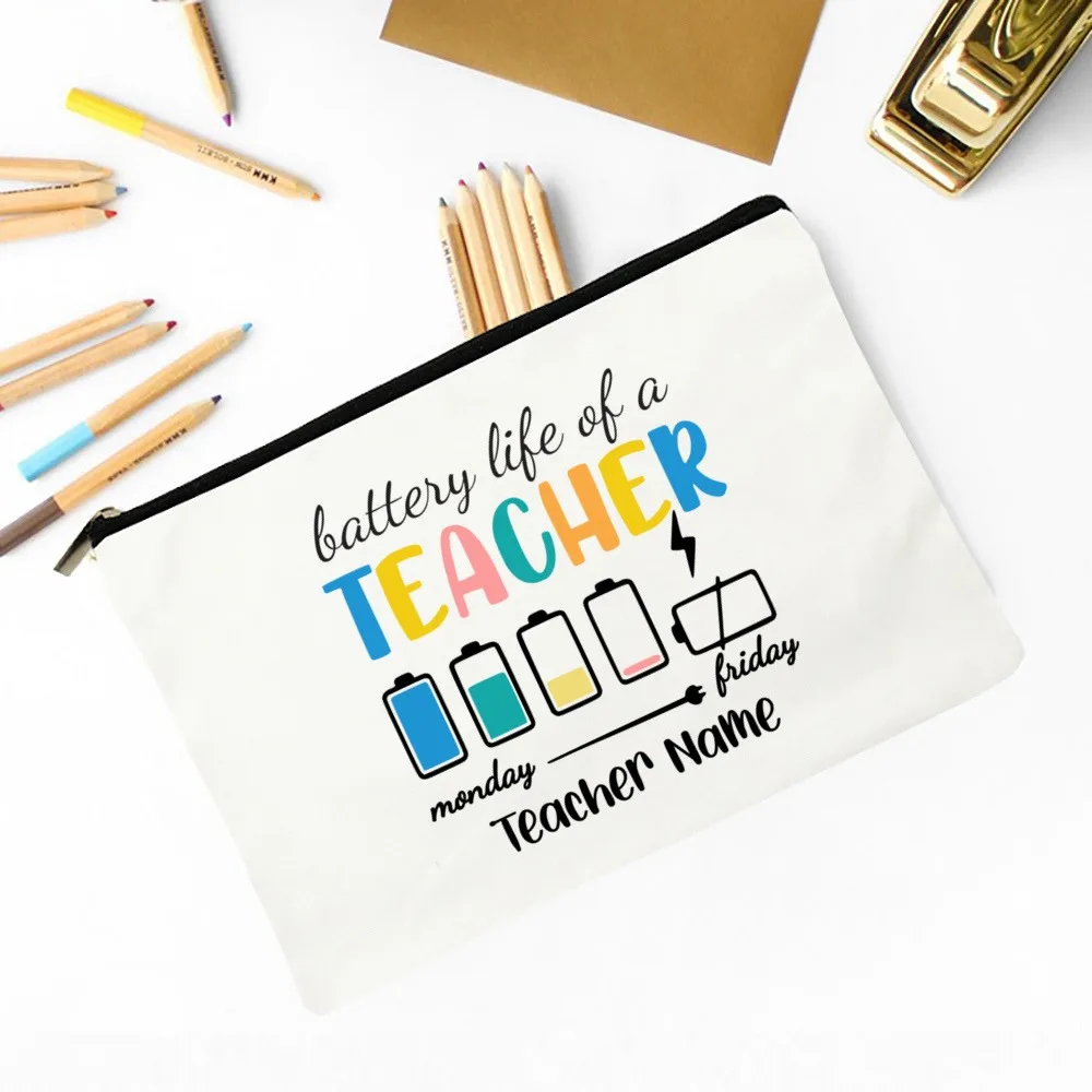 Personalised Makeup Bag Custom Name Cosmetic Case School Pencil Bags Travel Canvas Toiletry Pouch Teachers Day Gift for Teacher 4