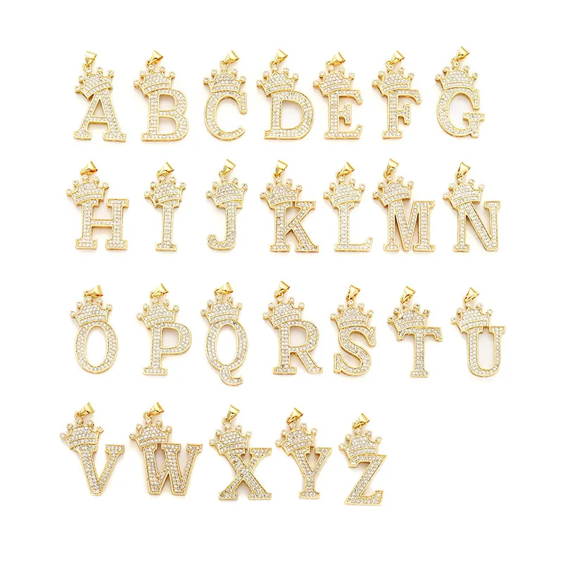 

MIGALofe Custom Initial Crown Necklace Zircon A-Z Letter Pendant Copper Gold Kids Jewelry