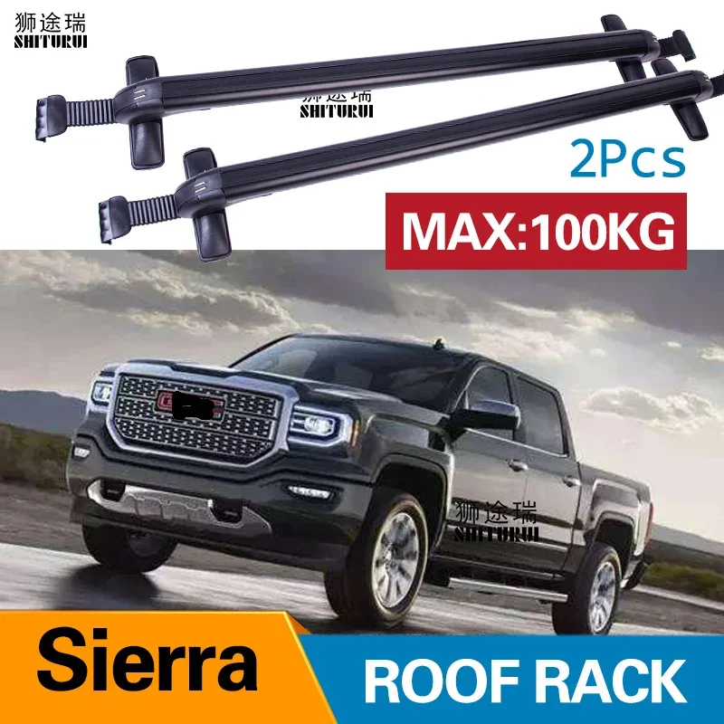 

Багажник багажный автомобильный поперечный багажник на крышу для GMC Sierra , 4-dr экипажная кабина, 2014- 2017 2018 2019 нагрузка 100 кг светодиодные рейки на крышу