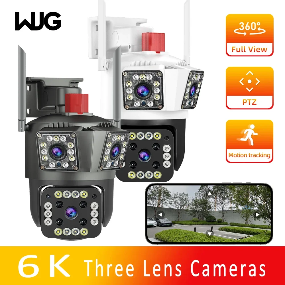 WJG 12MP WIFI Camera Three Lens Wifi Survalance Camera 6k 8X IP Auto Tracking Outdoor Waterproof Security Security Protection