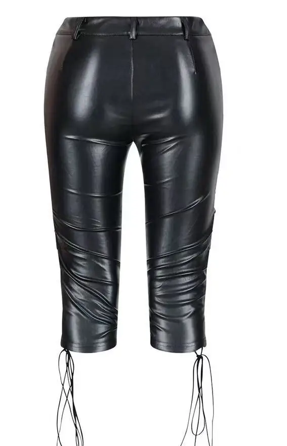 FAGADOER Spring New Sexy Leather Patchwork Bodycon Pants for Woman Solid Color Zipper Bandage Pants Female Streetwear Bottoms