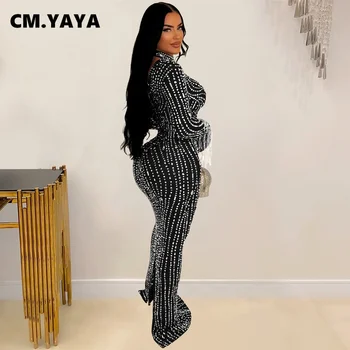 CM.YAYA 2024 Women Long Sleeve Mesh See Through Diamonds Hot Rhinestones Bodycon Dress Woman Maxi Long Evening Birthday Dresses 4