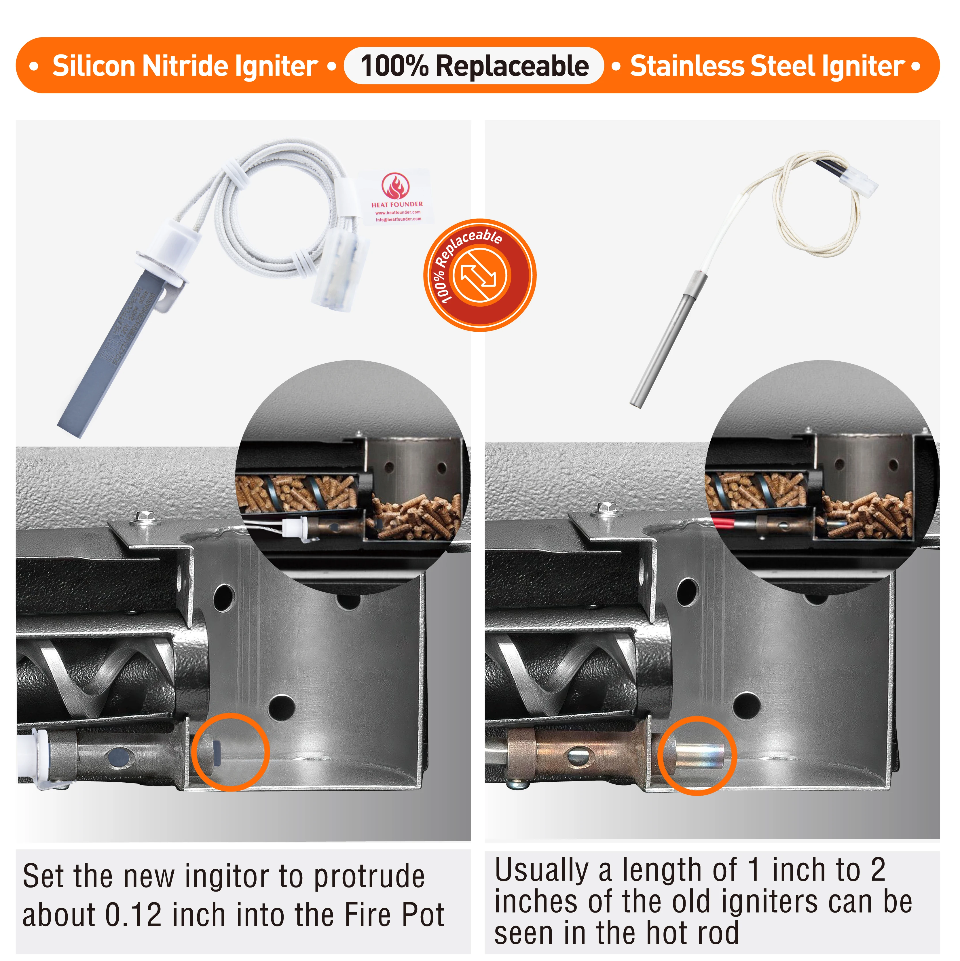 90S Ingition Time Pit Boss Igniter Replacement Silicon Nitride Hot Rod Igniter For Pit Boss Traeger Pellet Grills 100% Replaceme