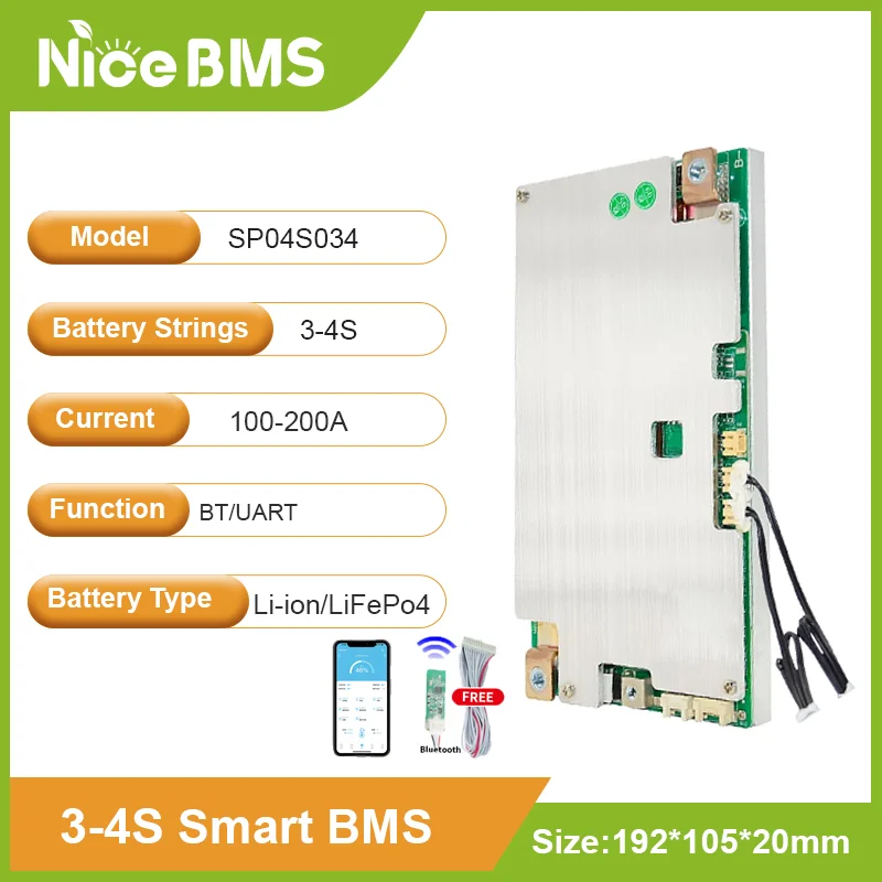 스마트 BMS 18650 리튬 배터리 전기 스쿠터, 블루투스 UART NTC 기능, 4S 12V LiFePo4 BMS 3S 12V 리튬 이온 100A 150A 200A