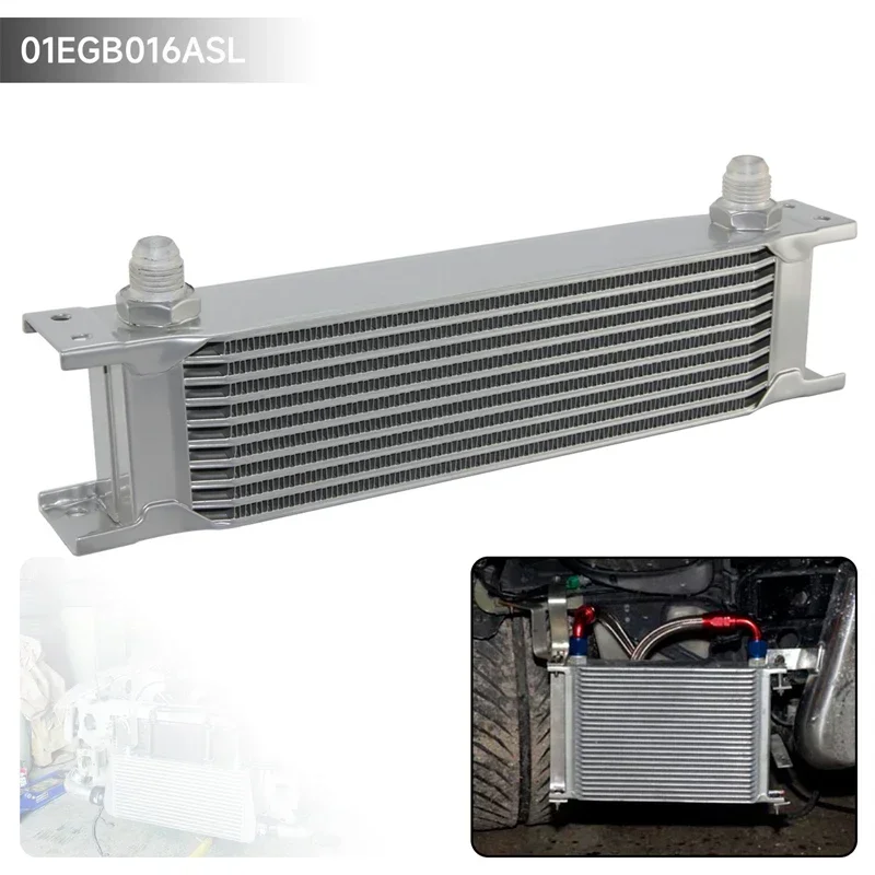 Oil Cooler Kit Universal British Style AN8 10 Row Oil Cooler Transmission 3/4"UNF16 Engine Black/Silver