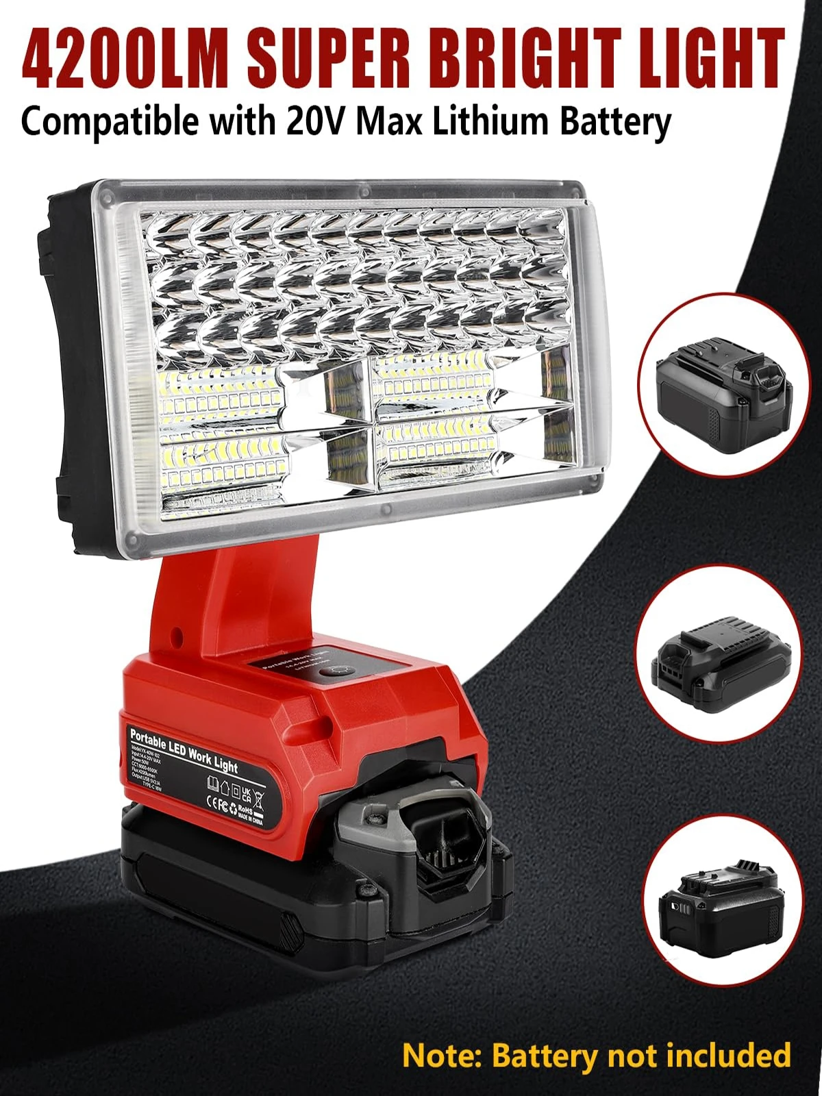 40W 4200LM Cordless Spotlight Compatible with Craftsman 20V Battery Led Work Light Floodlight with 5V/2.1A USB Port Type C Port