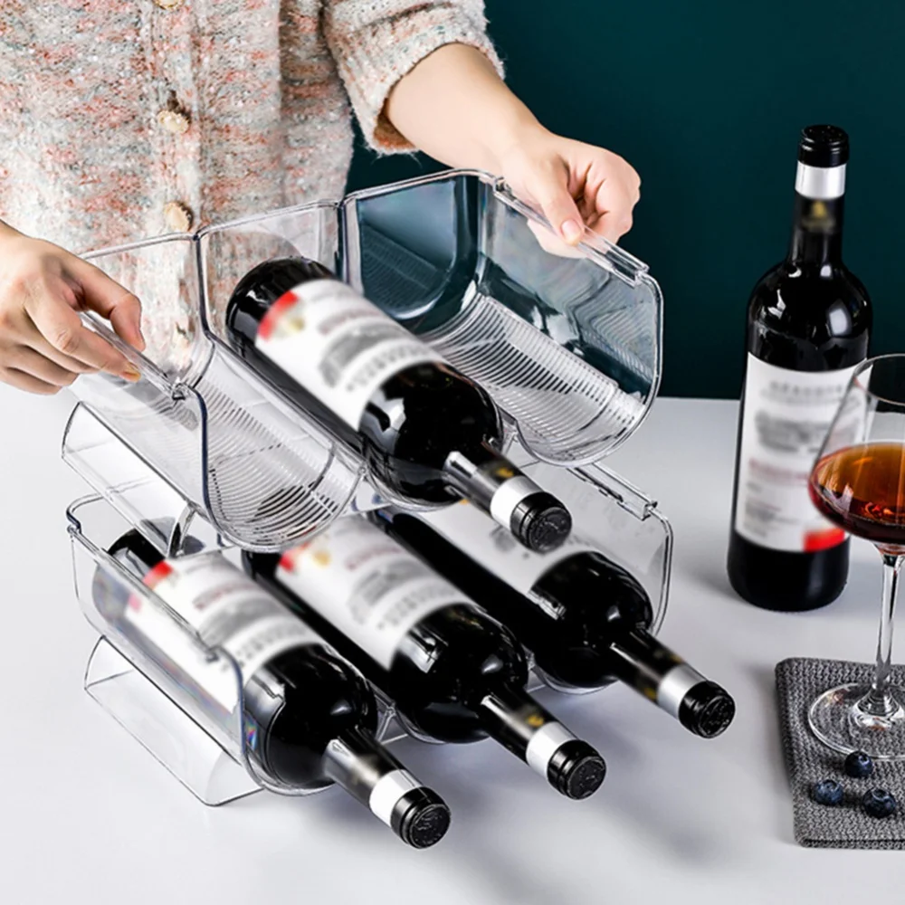 4 Pezzi Portabottiglie In Silicone Per Frigorifero - Grigio, Impilabili, Per Birra, Lattine, Vino, Fino A 15 Bottiglie