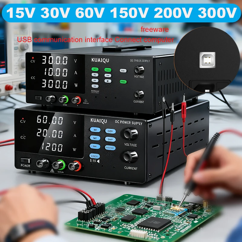 3000W High Power Lab Bench Power Supply, 300V 10A, 200V,30V 60A, 60V 10A, OCP OVP Adjustable Power Supply, USB Port Connect PC
