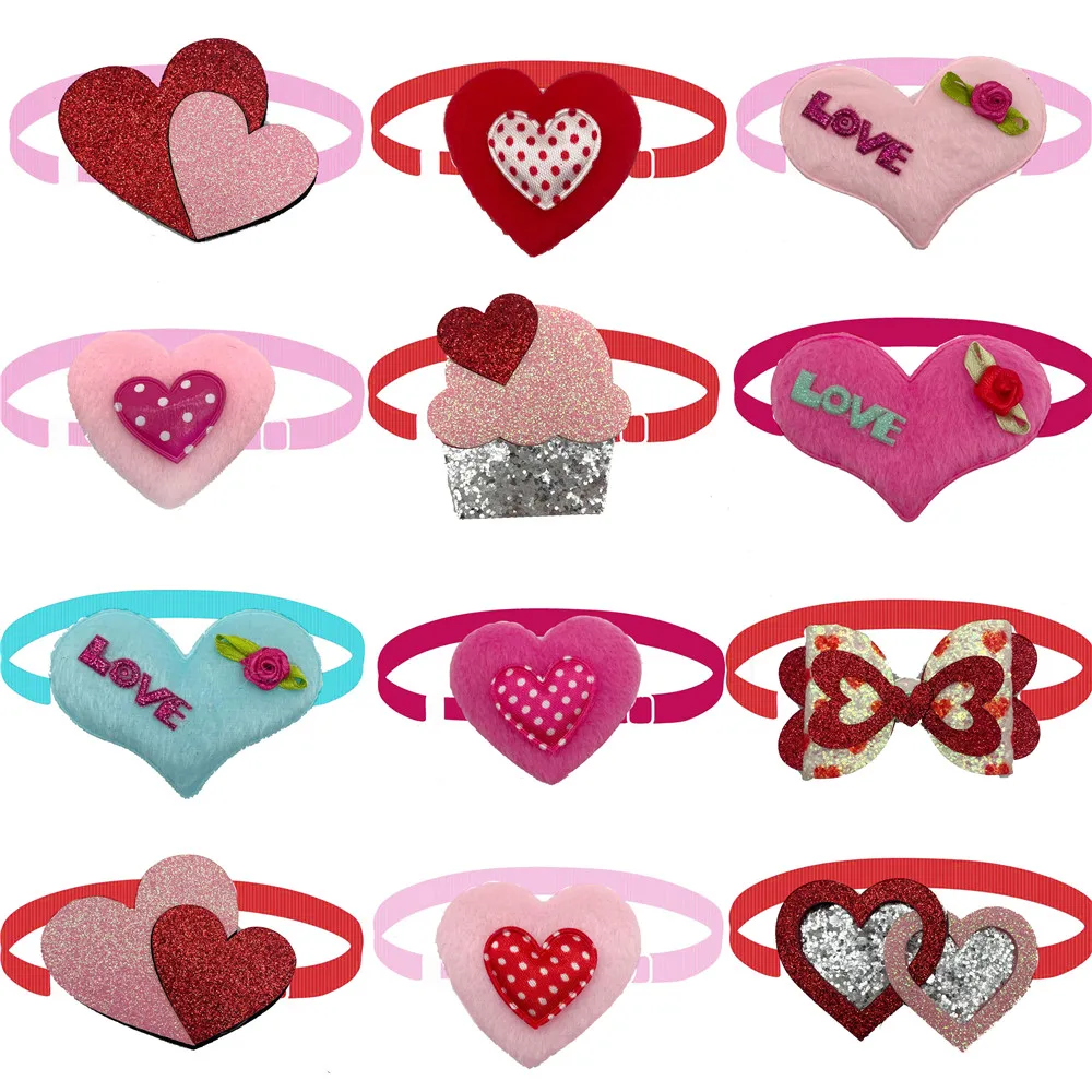 30pcs Valentine's Day Dog Bow Tie Pet Puppy Small Dog Bow Tie Pink Love Style Accessories Dog Supplies 9pcs st patrick s day dog bandana clover pet supplies dog accessories green dog bandanas scarf small dog cat puppy bandana