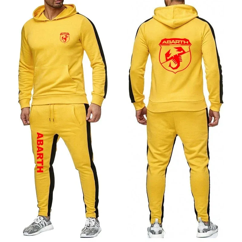 

2024 Men's Abarth Spring and Autumn Tracksuits Hooded Pullover Hoodie + Casual Printing Sweatpant Leisure Solid Color Suit