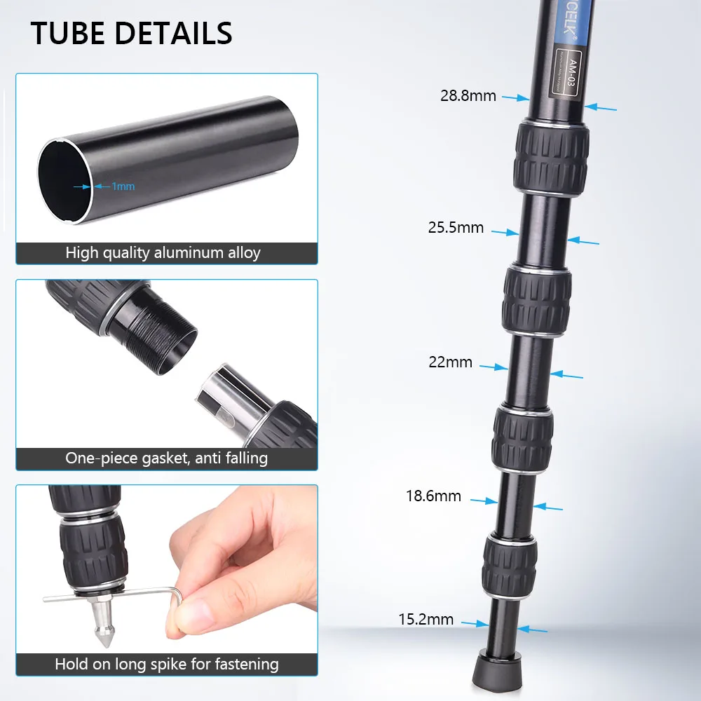 VICELK AM-03 165cm ī޶    ˷̴ ձ   ĵ Canon Nikon GoPro DSLR ķڴ