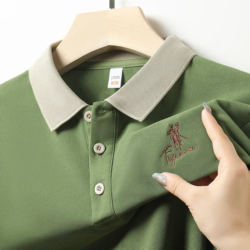 Men Embroidery Oversized Jersey Polo Tee - Dark Green - SM2601001A