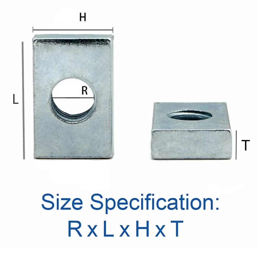 Tuerca cuadrada de acero al carbono chapada en Zinc, bloque deslizante Rectangular delgado para accesorio de perfil de aluminio, M3, M4, piezas, M5, M8, 10-50 M6 - Imagen 6