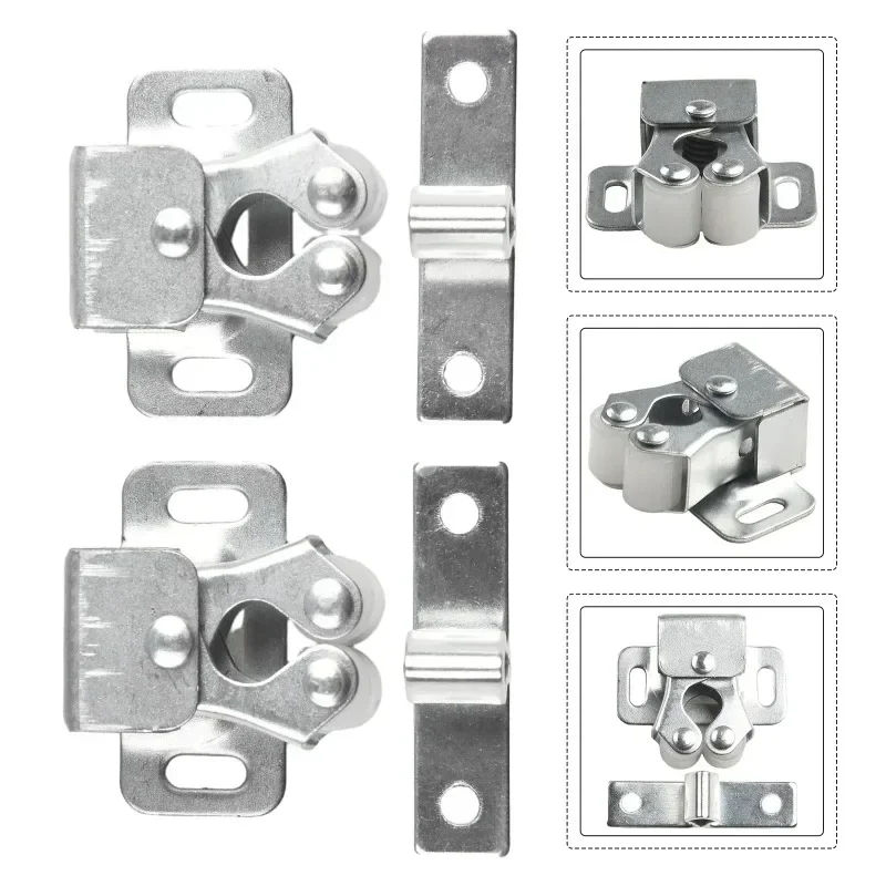 Push to Open Magnetic Cabinet Latch - Dual Wheel Spring Loaded Touch Bead Catch for Low Profile Wardrobe & Cabinet Doors