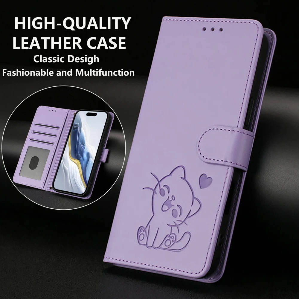 Premium Cat Embossed Leather Wallet Case - Elegant and Versatile Design