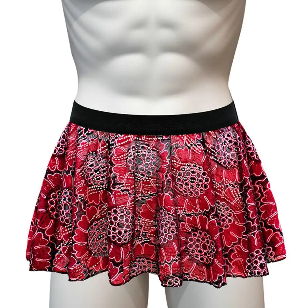 Colorful Floral Pattern Skirt Vintage Printed Pleated Mini Skirt with Elastic Waist Soft Breathable Clubwear Panties for Male