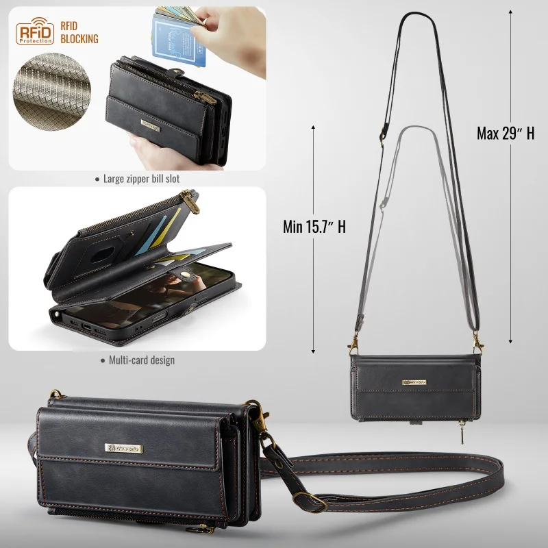 Crossbody Leather Wallet Phone Case For iPhone Air 17 Pro Max 17E 16 15 Plus 14 13 12 11 Wireless Charging Card Holder Cover Bag 4