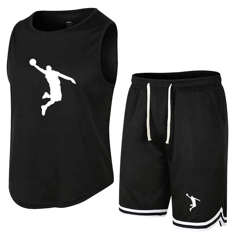 

Summer sports breathable pants Fitness sleeveless vest shorts set Match training basketball set foreign custom T-shirt