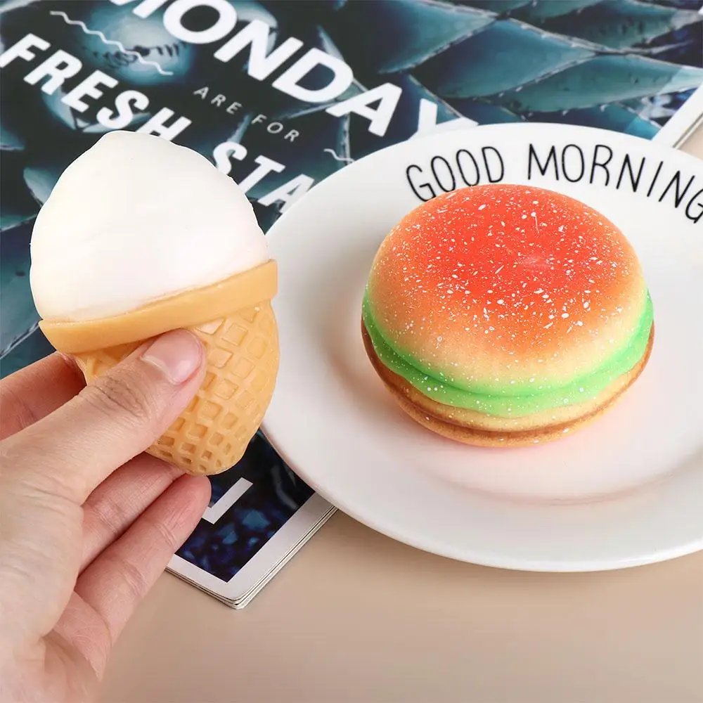 Soft Ice-cream Hamburger Squeeze Toy TPR Sensory Toy Simulation Food Fidget Toy Silicone Fidget Toy Pinch Decompression Toy Kid