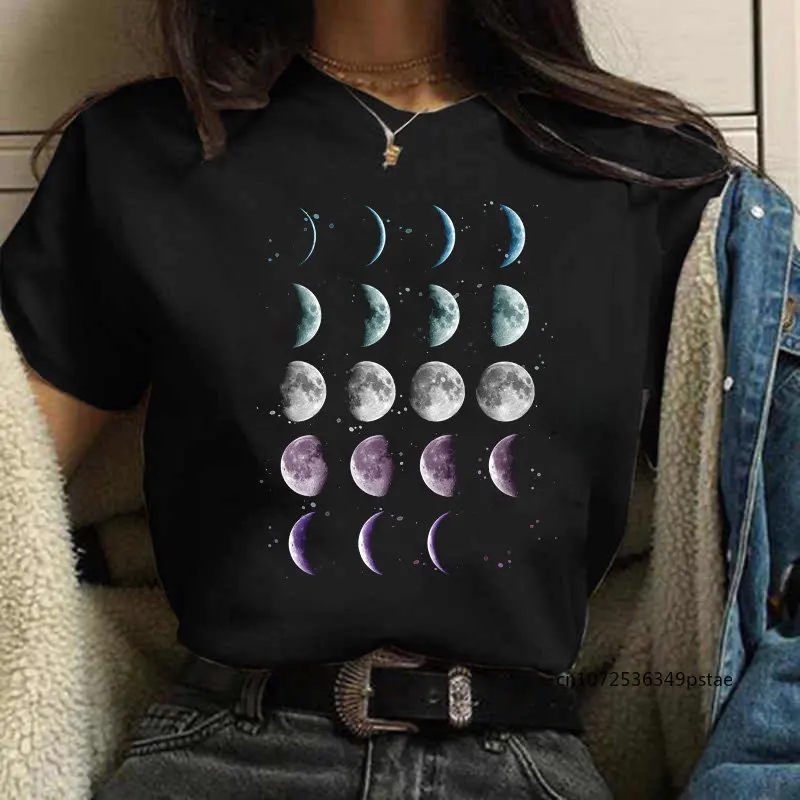 

Moon Print T-shirts for Women Harajuku Summer T Shirt New Fashion Black Tops Funny Female Tshirt Casual Tee Woman Clothes