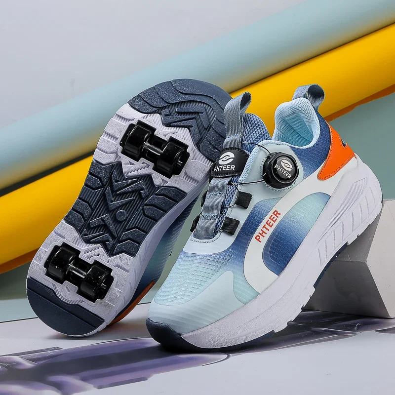 Children's Casual Sports Shoes Rotating Buckle Comfortable Breathable Trendy Gradient Boys and Girls Roller Skates Running Shoe