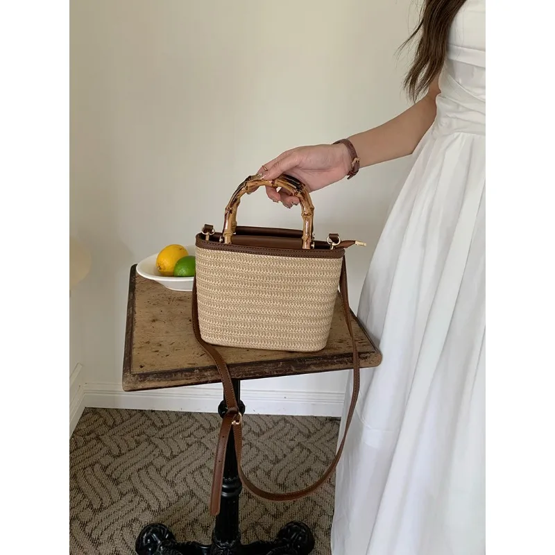 Summer Beach Underarm Bags Niche Designe Handbag Straw Fabric Shoulder Bag Woven Bucket Crossbody Purse  сумка женская bolsos